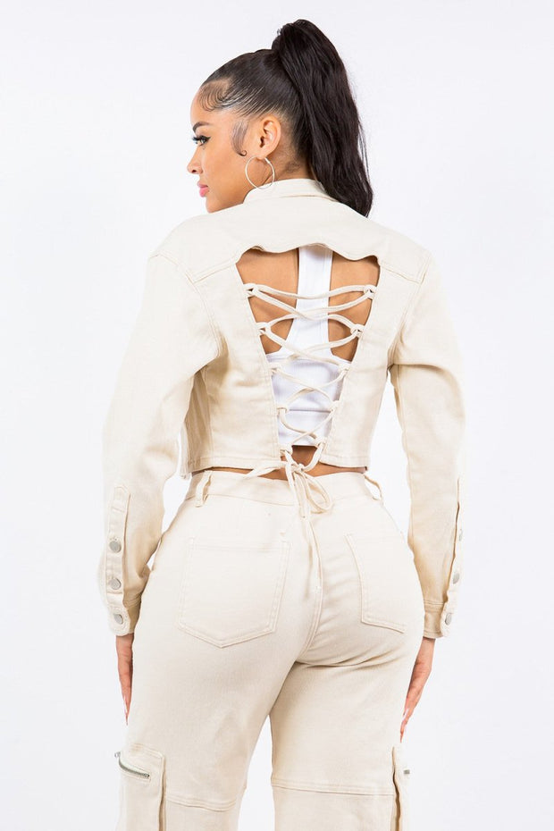 American Bazi Laced Back Cropped Jacket - NROOTED - 