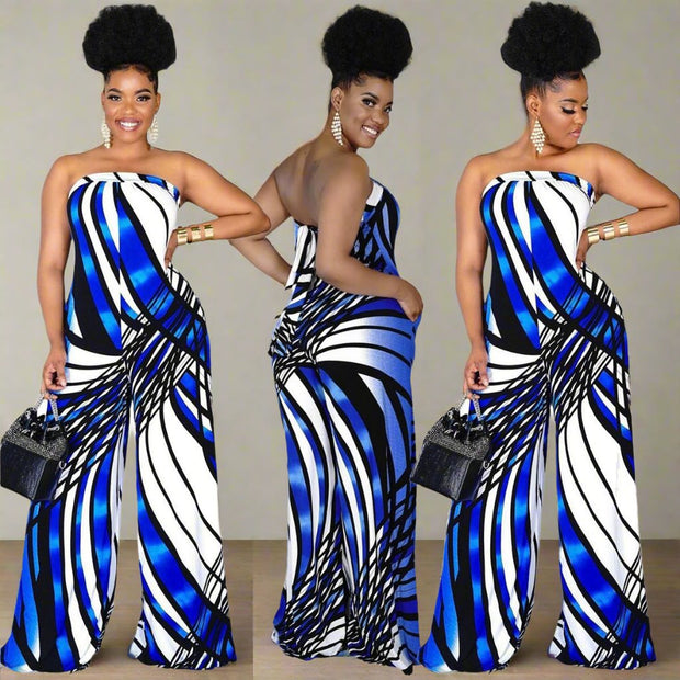 Women's Voluptuous Tube Top Halter Wide - leg Jumpsuit - NROOTED - Jumpsuit