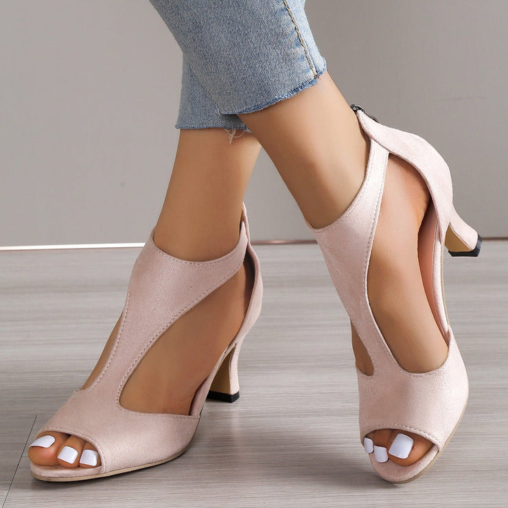 High Heel Peep Toe Sandals Women Back Zipper Outdoor Summer Shoes - NROOTED-