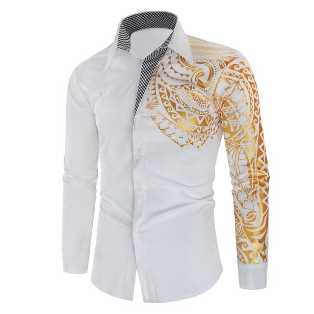 Luxury Gold Pattern Slim Fit Long Sleeve Dress Shirt - NROOTED CLOTHING-Mens clothing