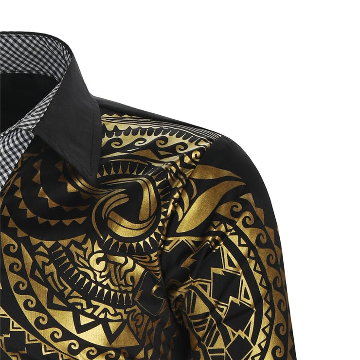 Luxury Gold Pattern Slim Fit Long Sleeve Dress Shirt - NROOTED CLOTHING-Mens clothing