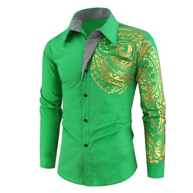 Luxury Gold Pattern Slim Fit Long Sleeve Dress Shirt - NROOTED CLOTHING-Mens clothing