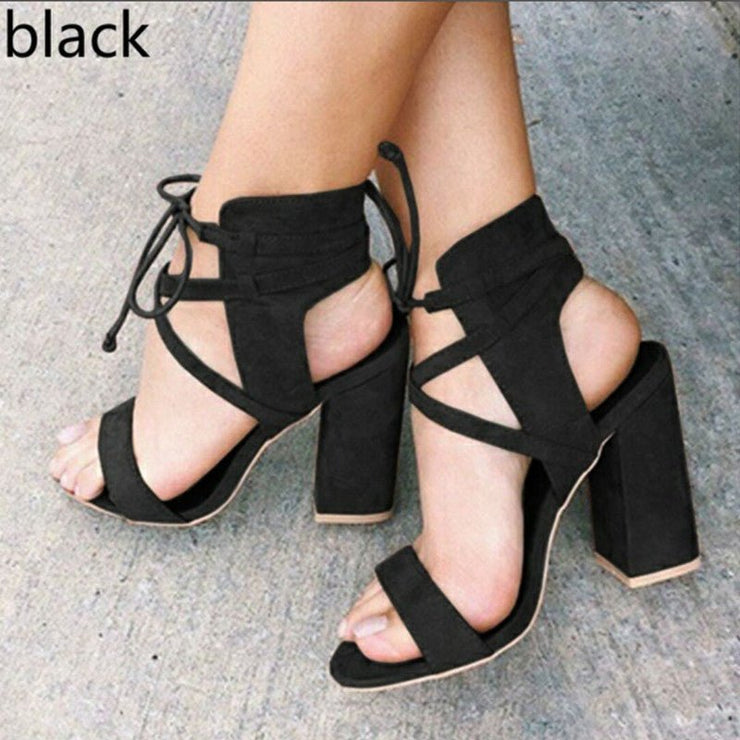 Super high heel hollow round head with sandals ankle strap buckle women's shoes - NROOTED-High Heels