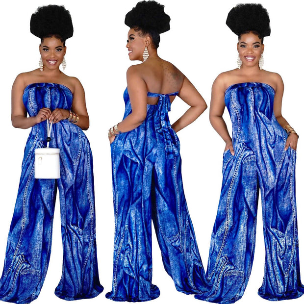 Women's Tube Top Halter Wide-leg Jumpsuit Pants - NROOTED-Womens Fashion